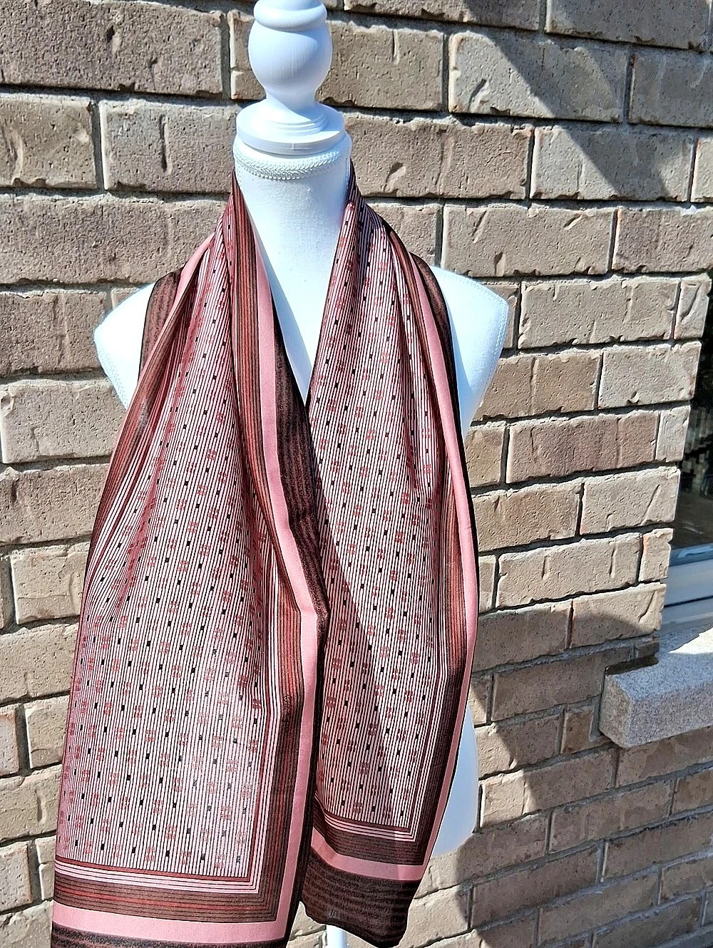 Retro 70s Style Silky Striped Neck Scarf In Dusty Pink And Browns